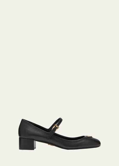 Prada Lamb Leather Block Heel Pumps In Black
