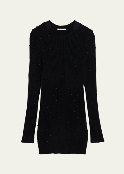 Helmut Lang Embroidered Mini Sweater Dress In Black
