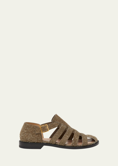 Loewe Brushed Suede Campo Sandals In Khaki Green