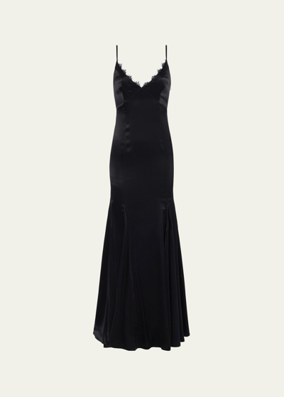 L Agence Zanna Lace-trim Silk Gown In Black
