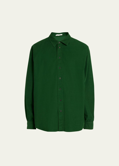 The Row Men's Penn Corduroy Button-front Shirt In Pine Green