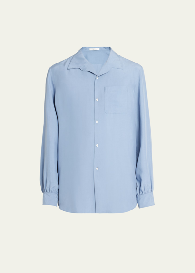The Row Men's Kiton Open-collar Silk Button-front Shirt In Light Slate