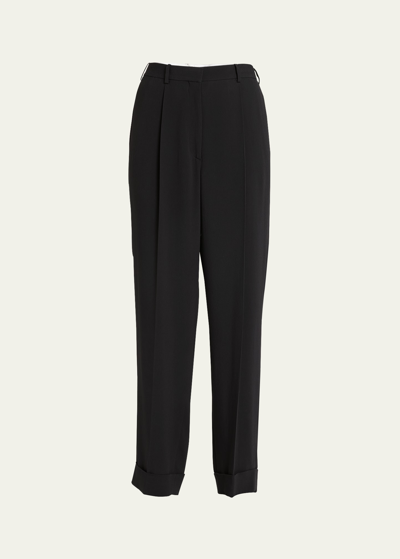 The Row Roan Pleated Wide-leg Trousers In Black