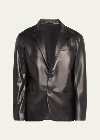 Giorgio Armani Men's Lambskin Leather Blazer In Black