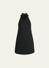 Dolce & Gabbana Black Mini Dress With Floral Detail In Wool Woman In Black