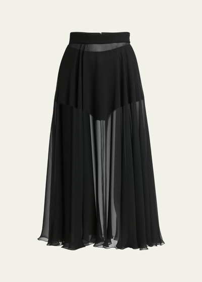 Dolce & Gabbana Seta Sheer Chiffon Midi Skirt In Black