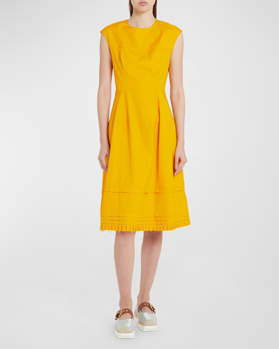 Marni Flared Midi Dress With Pleated Detail In Light Oran