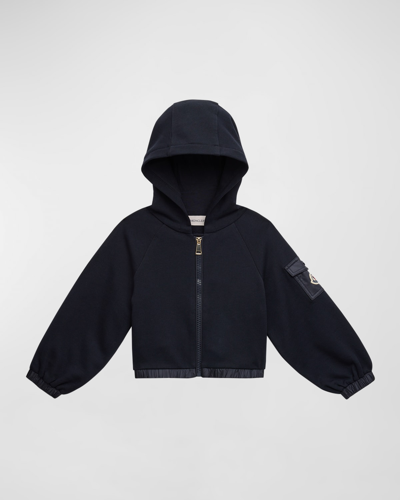 Moncler Kids' Girl's Fleece Zip Up Hoodie In Navy