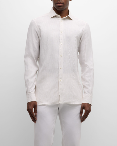 Zegna Men's Garment-washed Linen Sport Shirt In White