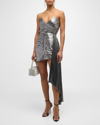 RETROFÉTE KENZIE STRAPLESS PLEATED METALLIC SASH MINI DRESS