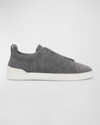 Zegna Men's Triple Stitch Canvas Slip-on Sneakers In Dk Gry Sld