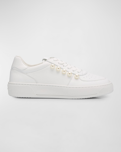 Stuart Weitzman Leather Pearly Stud Low-top Sneakers In White