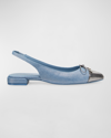 STUART WEITZMAN SLEEK DENIM BOW SLINGBACK BALLERINA FLATS