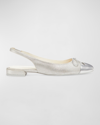 Stuart Weitzman Sleek Metallic Bow Slingback Ballerina Flats In Silver