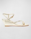 Stuart Weitzman Oasis Metallic Ankle-strap Wedge Sandals In Light Gold