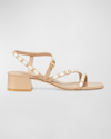 Stuart Weitzman Pearlita Studded Ankle-strap Sandals In Adobe