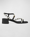 Stuart Weitzman Pearlita 35 Faux Pearl-embellished Suede Sandals In Black