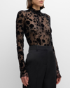 GIVENCHY 4G FLORAL VELVET BURNOUT LONG-SLEEVE BODYSUIT