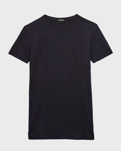 Zegna Navy Crewneck T-shirt In 022 Ardesia