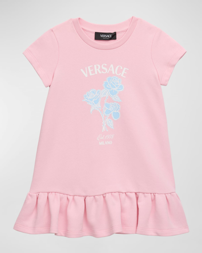 Versace Kids' Girl's Fleece Graphic T-shirt Dress In Pastel Pink