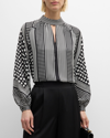 ELIE TAHARI THE OLIVIA CUTOUT MIXED DOT SILK TOP