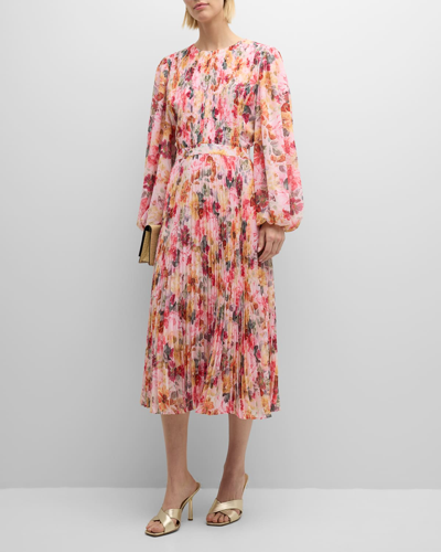 Elie Tahari The Cecilia Pleated Floral-print Midi Dress In Wonderland Print