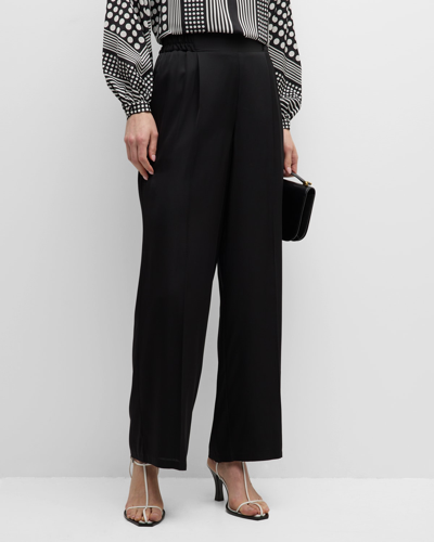 Elie Tahari The Katya Pleated Straight-leg Silk Pants In Noir