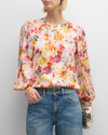 ELIE TAHARI THE WENDY FLORAL-PRINT EMBROIDERED BLOUSE