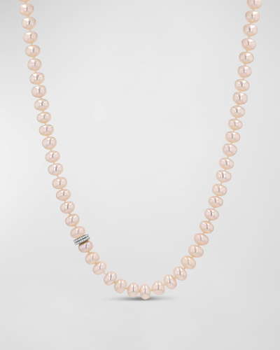 Sheryl Lowe Pearl 8mm Bead Necklace With 2 Diamond Rondelles In Pink