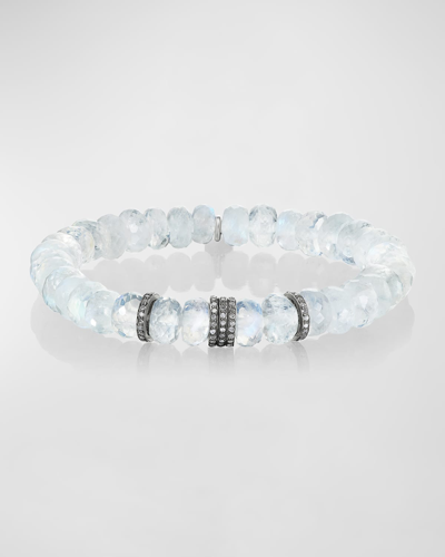 Sheryl Lowe Rainbow Moonstone 8mm Bead Bracelet With 5 Pave Diamond Rondelles In White
