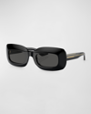 Khaite Beveled Acetate Rectangle Sunglasses In Black