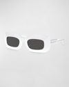 Khaite Beveled Acetate Rectangle Sunglasses In White
