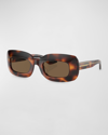 Khaite Beveled Acetate Rectangle Sunglasses In Brown