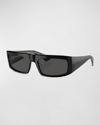 Khaite Bold Acetate Rectangle Sunglasses In Black