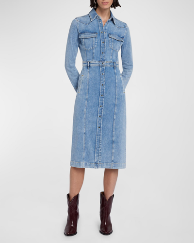 7 For All Mankind Luxe Denim Shirtdress In Morning Sky