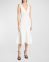 VICTORIA BECKHAM FRAME PLUNIGNG SLEEVELESS POINTELLE KNIT MIDI TRUMPET DRESS