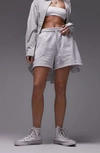 Topshop Cotton Blend Fleece Shorts In Grey
