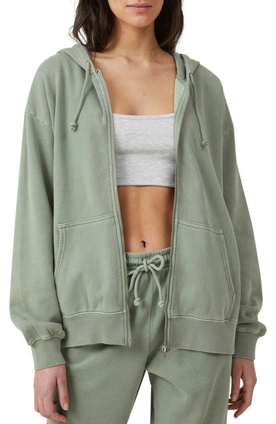 Cotton On Classic Washed Zip-up Hoodie In Washed Sage