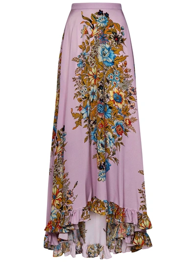Etro 花卉印花真丝超长半身裙 In Lilac,multicolor