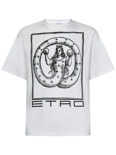 Etro Logo Cotton T-shirt In Bianco