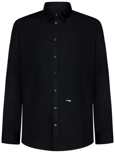 Dsquared2 Cotton Poplin Logo Shirt In Black