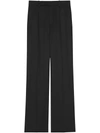 Saint Laurent Satin-trimmed Grain De Poudre Wool Wide-leg Pants In Noir