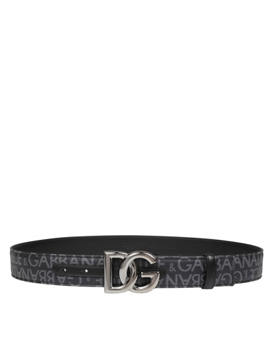 Dolce & Gabbana Belt In Jacquard Fabric With Metal Dg Buckle In Black / Grey