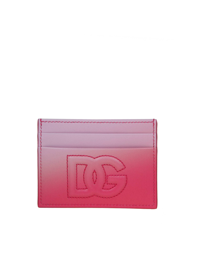 Dolce & Gabbana Leather Card Holder With Dg Logo In Pink