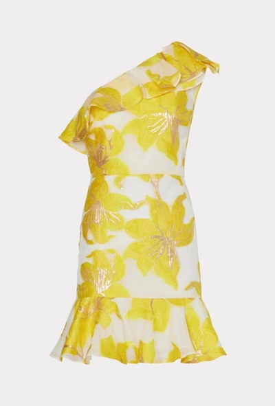 Milly Nila Metallic Ruffle Dress In Yellow
