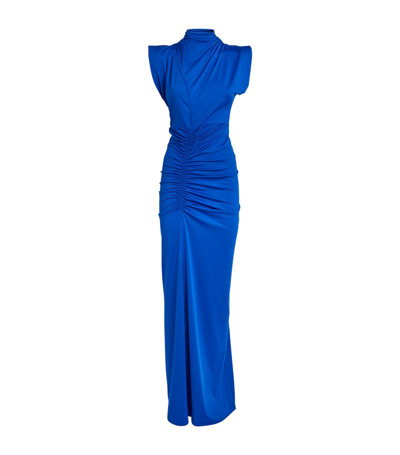 Victoria Beckham Ruched Maxi Dress In Blue