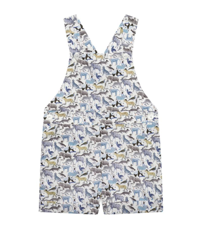 Trotters Babies' Queue For The Zoo Print Dungarees (3-24 Months) In Blue