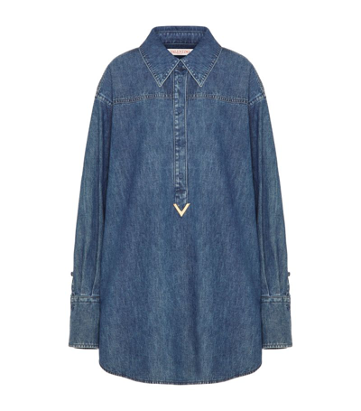 Valentino Vlogo Washed Denim Shirtdress In Blue