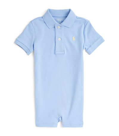Ralph Lauren Cotton Polo Shirt Playsuit (3-12 Months) In Blue