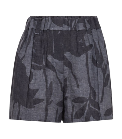 Brunello Cucinelli Linen Printed Bermuda Shorts In Grey